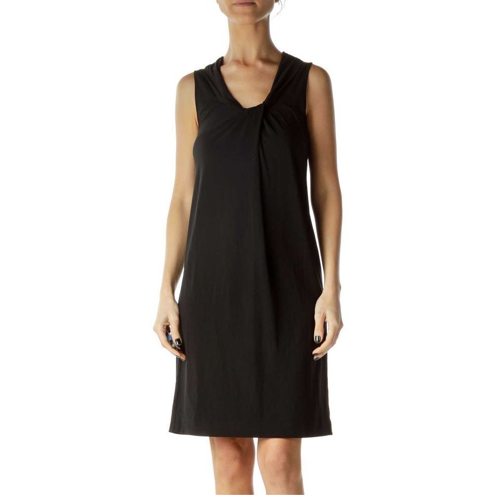 Vince Women's Sleeveless Twist Round Neck Shift Dress In Black Size M